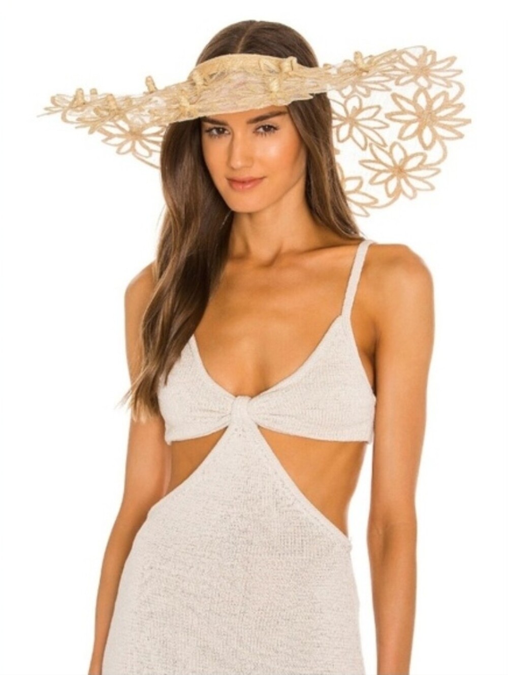Cut Gaia Floral Straw Summer Resort Hat NWT
